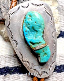 Vintage ABSTRACT TURQUOISE SOUTHWESTERN bolo sterling tribal stamping Navajo men