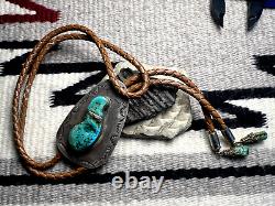 Vintage ABSTRACT TURQUOISE SOUTHWESTERN bolo sterling tribal stamping Navajo men