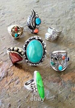 Vintage Antique Navajo Native Sterling Southwest Style Turquoise RING Lot of 7