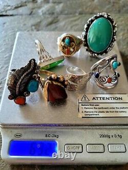 Vintage Antique Navajo Native Sterling Southwest Style Turquoise RING Lot of 7