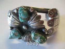 Vintage Antique Signed Chunky Turquoise Navajo Native American Cuff Bracelet