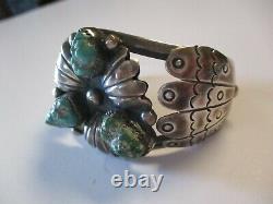 Vintage Antique Signed Chunky Turquoise Navajo Native American Cuff Bracelet