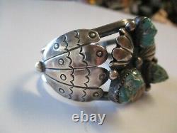 Vintage Antique Signed Chunky Turquoise Navajo Native American Cuff Bracelet