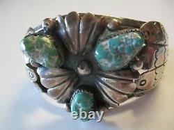 Vintage Antique Signed Chunky Turquoise Navajo Native American Cuff Bracelet