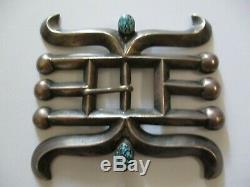 Vintage Antique Sterling Silver Navajo Belt Buckle Large 3 Inch Turquoise Pawn