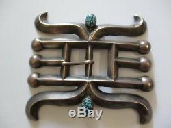 Vintage Antique Sterling Silver Navajo Belt Buckle Large 3 Inch Turquoise Pawn