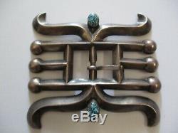 Vintage Antique Sterling Silver Navajo Belt Buckle Large 3 Inch Turquoise Pawn