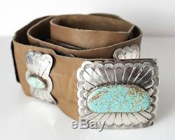 Vintage Arnold Maloney Sterling Silver Navaho Large Concho Belt with Turquoise
