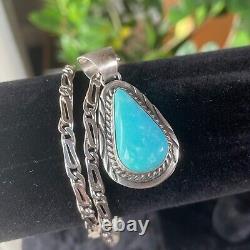 Vintage Augustine Largo Navajo Sterling Silver Kingman Turquoise Pendant Choker