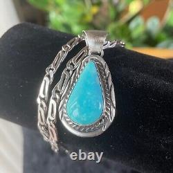 Vintage Augustine Largo Navajo Sterling Silver Kingman Turquoise Pendant Choker