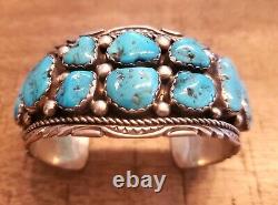 Vintage Authentic Navajo Turquoise Sterling Cuff Bracelet Signed T