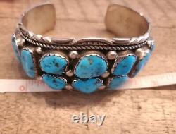 Vintage Authentic Navajo Turquoise Sterling Cuff Bracelet Signed T