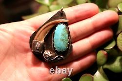 Vintage BADGER CLAW & TURQUOISE sterling silver pendant Southwest Navajo Tribal