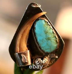 Vintage BADGER CLAW & TURQUOISE sterling silver pendant Southwest Navajo Tribal