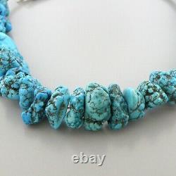 Vintage Beautiful Navajo Sterling Silver Heishi Nugget Turquoise Necklace