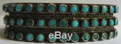 Vintage Beauty Navajo Indian Silver Snake Eye Turquoise Three Row Bracelet