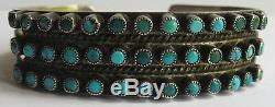 Vintage Beauty Navajo Indian Silver Snake Eye Turquoise Three Row Bracelet