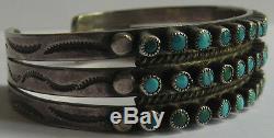 Vintage Beauty Navajo Indian Silver Snake Eye Turquoise Three Row Bracelet