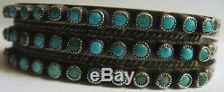 Vintage Beauty Navajo Indian Silver Snake Eye Turquoise Three Row Bracelet