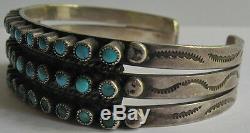 Vintage Beauty Navajo Indian Silver Snake Eye Turquoise Three Row Bracelet