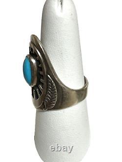 Vintage Ben Nighthorse Navajo Sterling Silver Turquoise Feather Ring