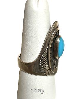 Vintage Ben Nighthorse Navajo Sterling Silver Turquoise Feather Ring