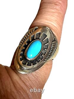 Vintage Ben Nighthorse Navajo Sterling Silver Turquoise Feather Ring