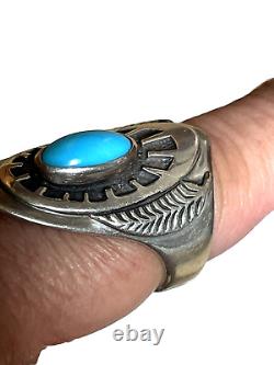 Vintage Ben Nighthorse Navajo Sterling Silver Turquoise Feather Ring