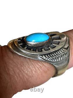 Vintage Ben Nighthorse Navajo Sterling Silver Turquoise Feather Ring