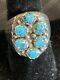 Vintage Blue Turquoise Cluster Southwestern Navajo Sterling Silver Ring Sz 10.5