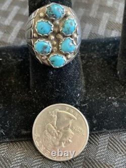 Vintage Blue Turquoise Cluster Southwestern Navajo Sterling Silver Ring Sz 10.5