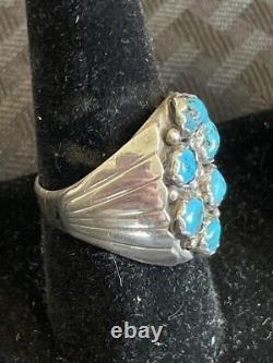 Vintage Blue Turquoise Cluster Southwestern Navajo Sterling Silver Ring Sz 10.5