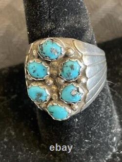 Vintage Blue Turquoise Cluster Southwestern Navajo Sterling Silver Ring Sz 10.5