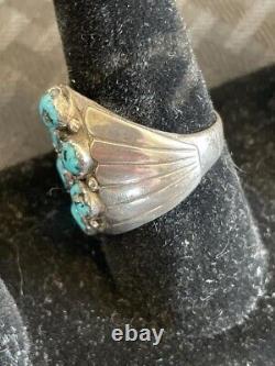 Vintage Blue Turquoise Cluster Southwestern Navajo Sterling Silver Ring Sz 10.5