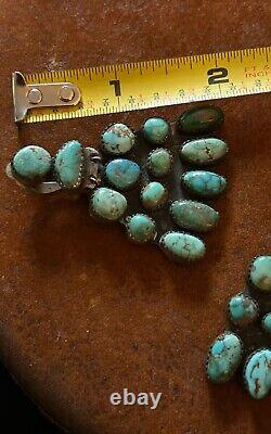 Vintage Brilliant Earrings Navajo Sterling Turquoise HUGE Signed 1940s