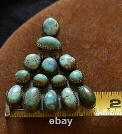 Vintage Brilliant Earrings Navajo Sterling Turquoise HUGE Signed 1940s