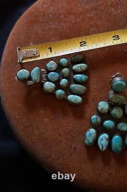 Vintage Brilliant Earrings Navajo Sterling Turquoise HUGE Signed 1940s