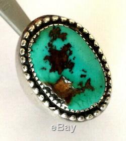 Vintage By Designer Navajo Large Turquoise Mens Ring Sterling Heavy 1 Oz Sz 11.5