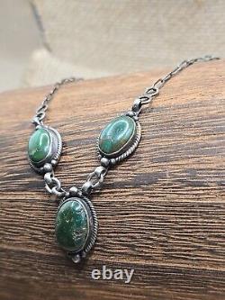 Vintage Cortez Navajo Sterling Silver Carrillo Turquoise Necklace Y Drop