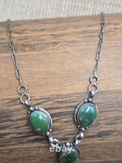 Vintage Cortez Navajo Sterling Silver Carrillo Turquoise Necklace Y Drop