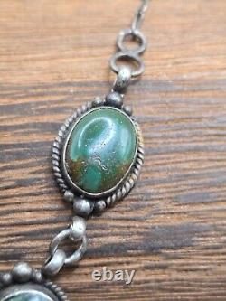 Vintage Cortez Navajo Sterling Silver Carrillo Turquoise Necklace Y Drop