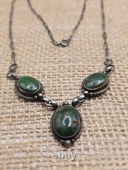 Vintage Cortez Navajo Sterling Silver Carrillo Turquoise Necklace Y Drop