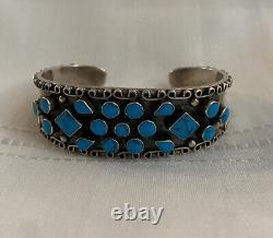 Vintage Cuff Bracelet Navajo Sterling Silver & Turquoise Cluster Nuggets 57g
