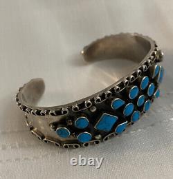 Vintage Cuff Bracelet Navajo Sterling Silver & Turquoise Cluster Nuggets 57g