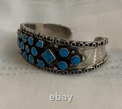 Vintage Cuff Bracelet Navajo Sterling Silver & Turquoise Cluster Nuggets 57g