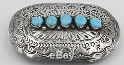 Vintage D. C. Thomas Sterling Turquoise Stone Belt Buckle Navajo Native American