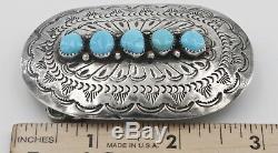 Vintage D. C. Thomas Sterling Turquoise Stone Belt Buckle Navajo Native American