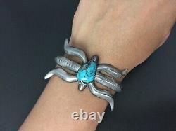 Vintage Dene Tsosie Bini Navajo Sterling Silver Turquoise Cast Bracelet Cuff