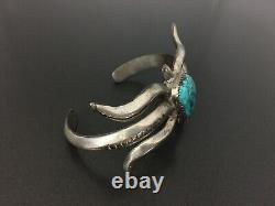 Vintage Dene Tsosie Bini Navajo Sterling Silver Turquoise Cast Bracelet Cuff