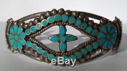 Vintage Dishta Zuni Indian Silver Multi Turquoise Flush Inlay Cuff Bracelet